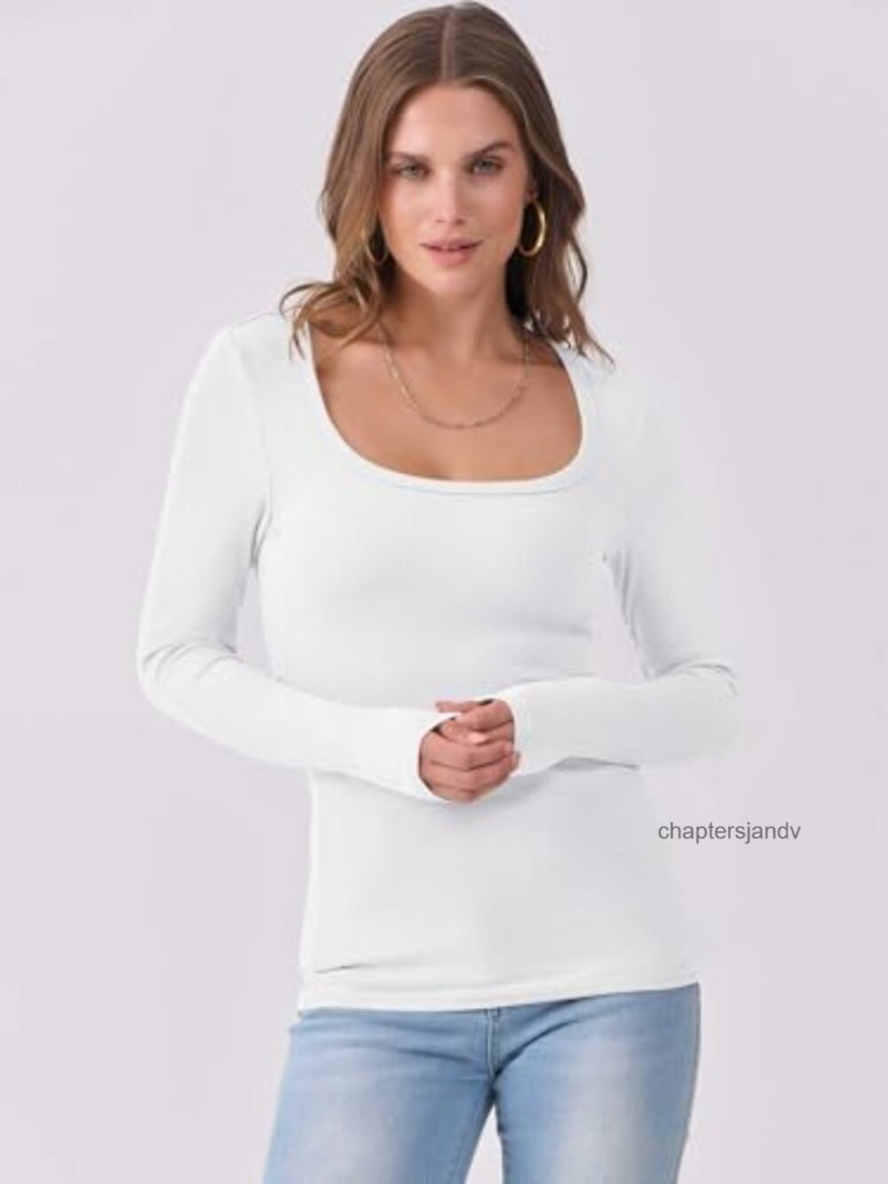 Women's Long Sleeve Scoop Neck Ribbed Knit Top Skinny Fit Casual Tee - Picture 5 of 6